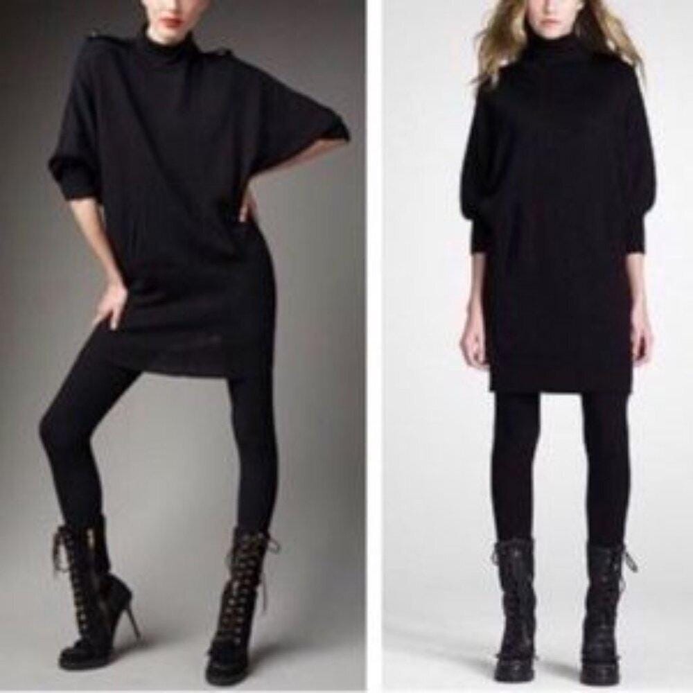 Tory Burch Black‎ Jacinthe Black Wook Turtleneck Sweater Dress Size Medium